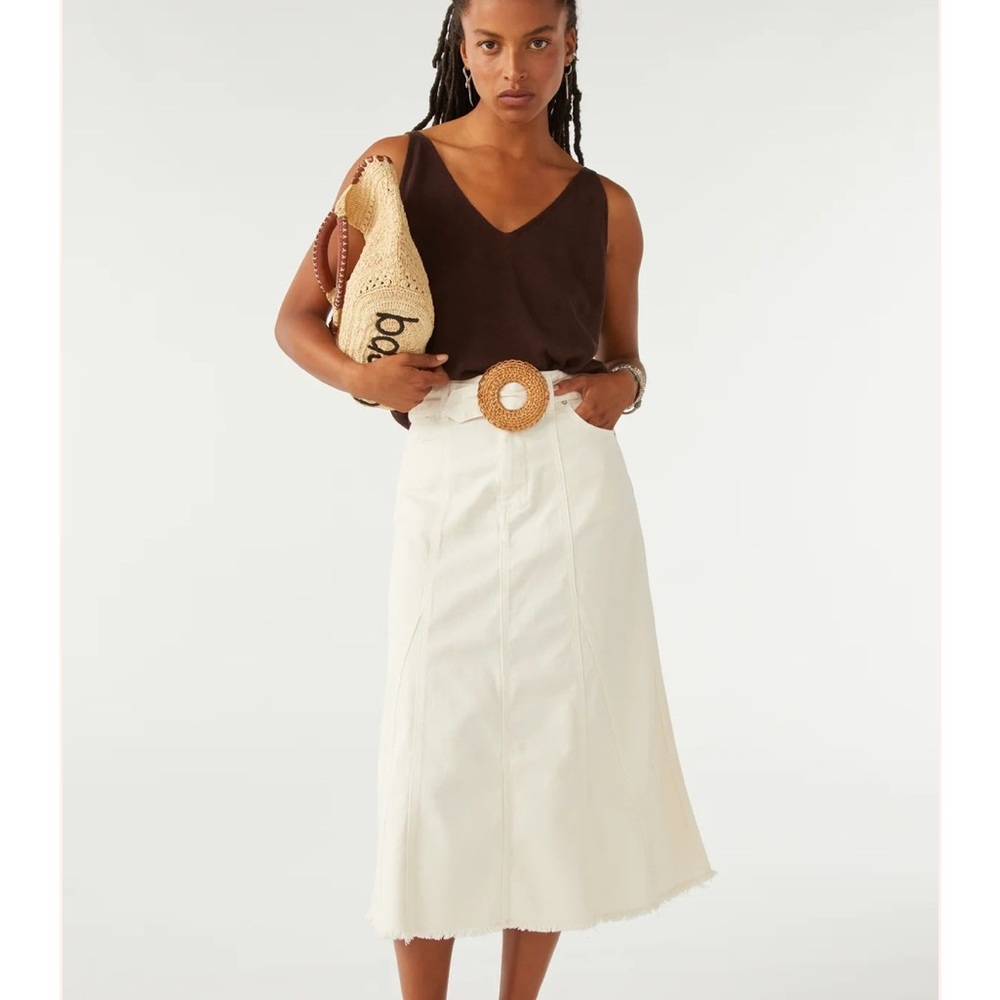 Ba&sh Tinna Tie-Waist A-Line Midi-Skirt in Natural